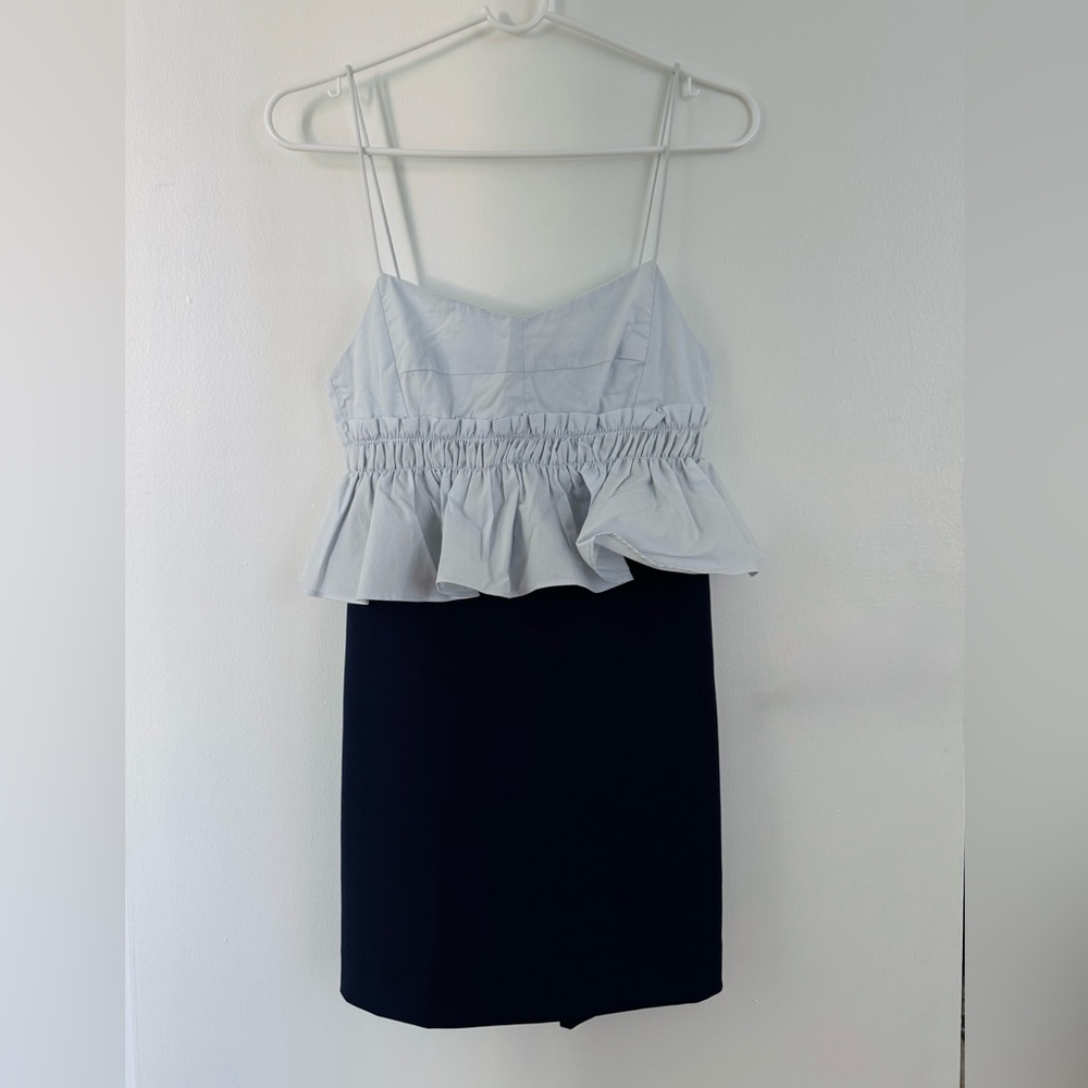 Zara Light Blue and Navy Peplum Dress